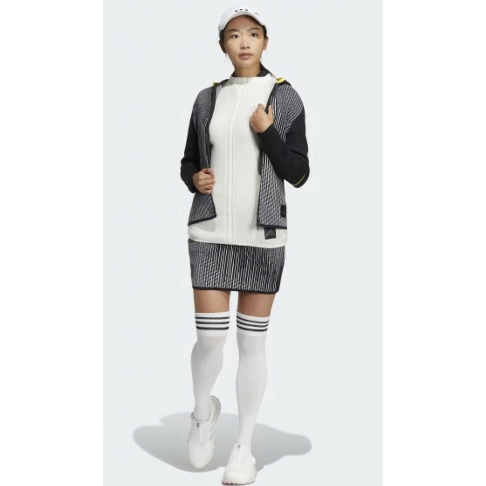 ADIDAS • Black/White/Grey/Yellow Abstract Print Full-Zip Hooded Knit Jacket, S - Picture 5 of 16